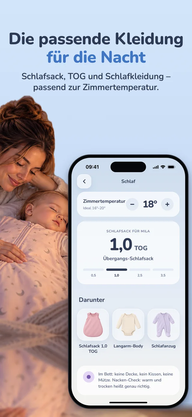 Sleep: sleep sack TOG rating to match the bedroom